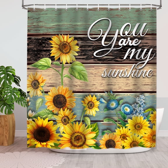 Farmhouse Sunflower Shower Curtain, Inspirational Wood Barns Bathroom Decor Vintage Shower Curtains for Bathroom Fabric Bath Accessories 12 Pack Hooks 69x70inch