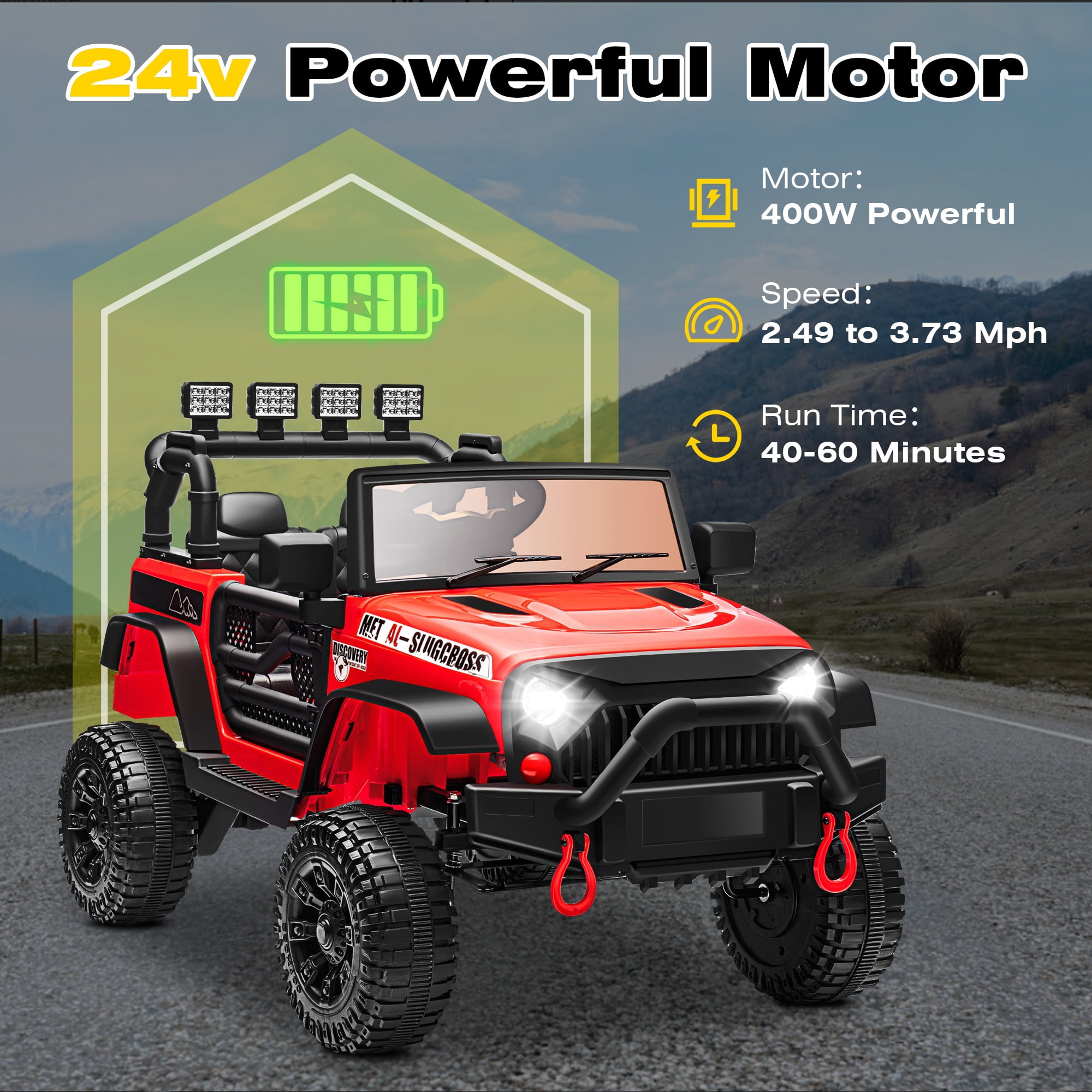 24V Kids Ride on Truck Car, Battery Powered Ride on Car with Remote Control, Electric Vehicle Car for Boys Girls Aged 3-6, Ride on Toy w/Bluetooth, Lights, 4 Wheelers, Gift for Kids Tollder, Red