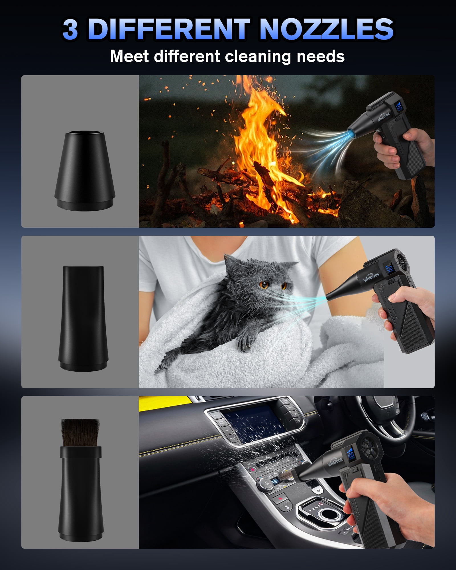 Compressed Air Duster,250000RPM Cordless Electric Air Blower,3-Gear Adjustable Power Dust Cleaner with Digital Display & LED lights,for Car,Computer,Laptop,Keyboard Cleaning
