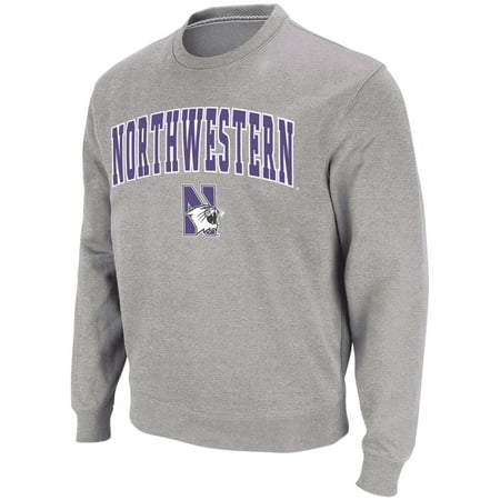 Men s Colosseum Heather Gray Northwestern Wildcats Arch & Logo Crew Neck Sweatshirt