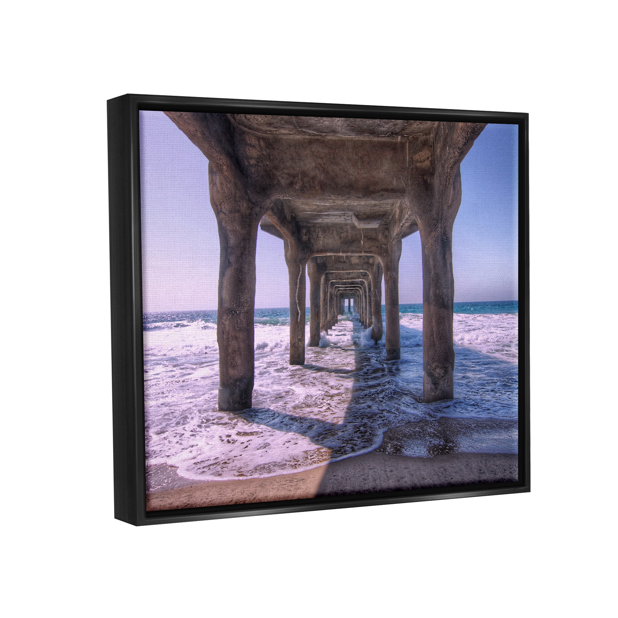 Stupell Industries Waves Under Dock Landscape Photography Black Floater Framed Canvas Art Print Wall Art, 21 x 17