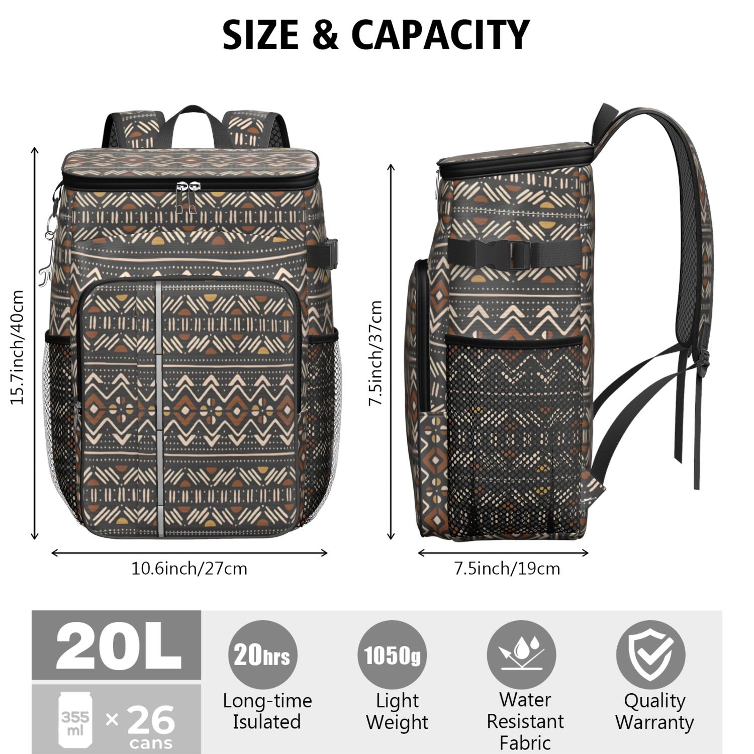 Travel Cooler Bag - Boho Bohemia Pioneer Flower Geometric Line Art Camping Beer Cooler Backpack with Bottle Opener- Waterproof Insulated Picnic Backpacks - Cooler Bag for Beach