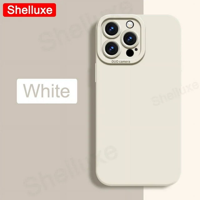 Pour iPhone 16 15 14 13 12 11 Pro Max Étui Shelluxe Carrée en Silicone Liquide Couverture Souple pour APPLE 11 12 13 Mini 14 15 16 Plus Étui Blanc Crème pour iPhone 15 ProMax