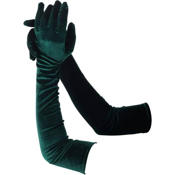 Zhengup Opera Gloves for Women, Velvet Stretchy Elbow Length Gloves Evening Party Dance Gloves Long Opera for Women (Black green)
