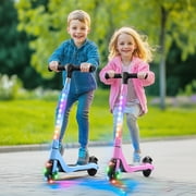 SISIGAD Electric Scooter for Kids, 80W 5.3 Kids Kick Scooter with LED Light-up Wheel and 3 Adjustment Levels Handlebar, Pink