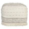 thumbnail image 2 of LR Home Small Fringe Striped Indoor Square Pouf, Ivory/Brown, 18" x 18" x 14", 2 of 9