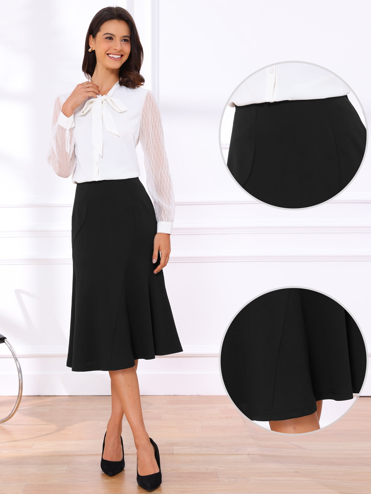 DARING DIVA Women's High Waisted Business Fishtail Midi Skirt XL Black