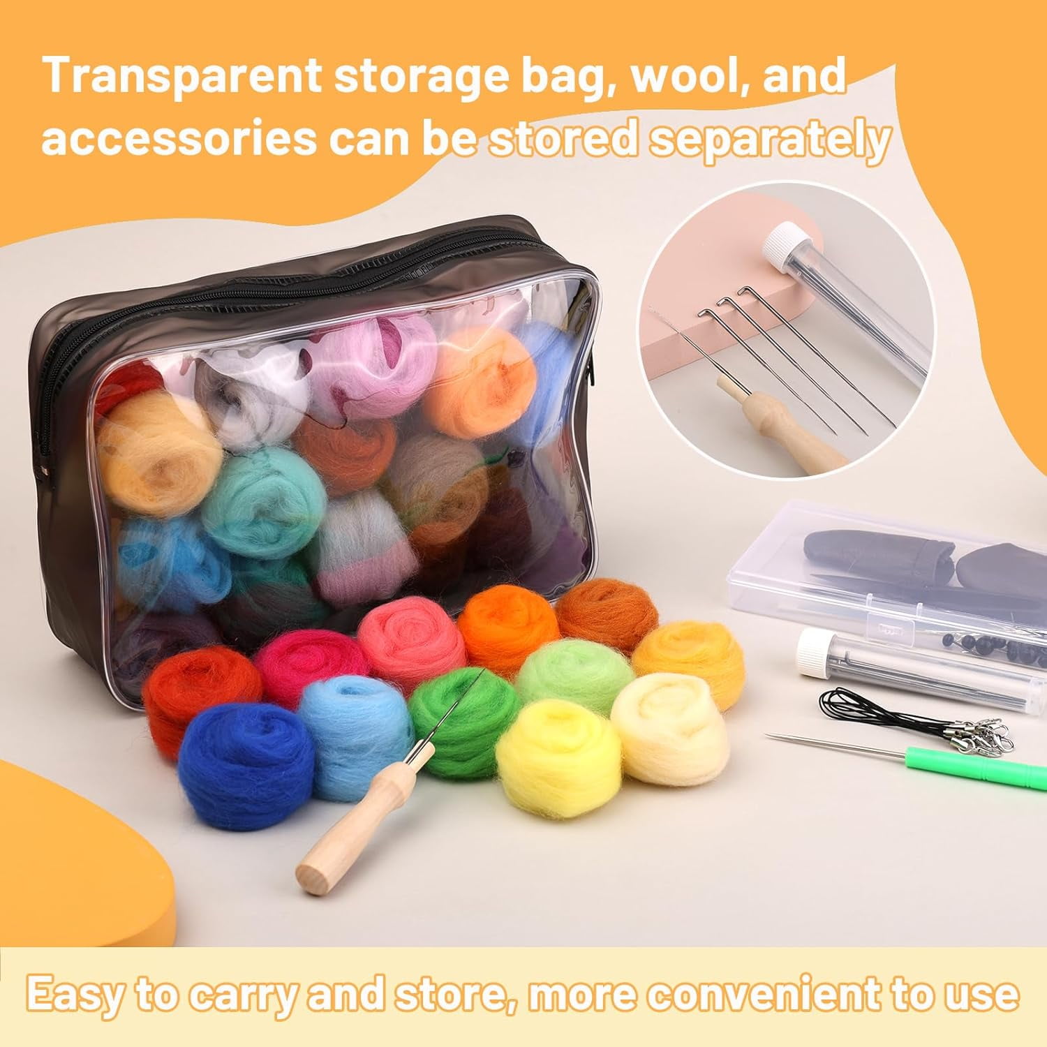 45 Colors Needle Felting Kit for Beginners with Tools, Needles and Storage Bag for DIY Handcrafts Decoration