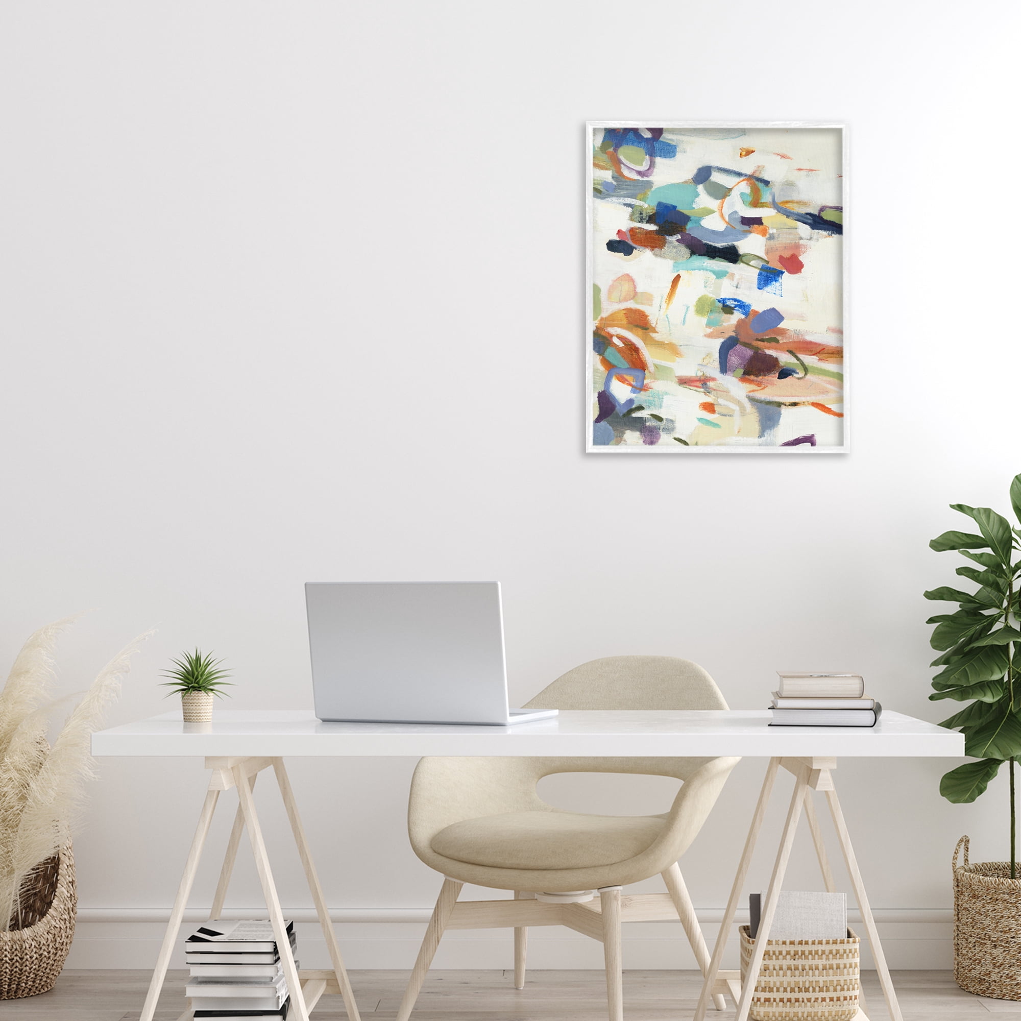 Stupell Industries Flowing Stippled Brushstrokes White Framed Giclee Art, design by Lisa Ridgers