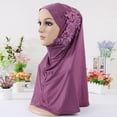 thumbnail image 4 of Travelwant Women Solid Color Lace Rhinestone Muslim Hijab Wrap Islamic Scarf Cap Head Cover, 4 of 7