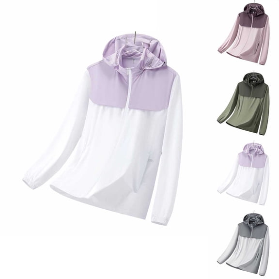 Tqyyweavej Women's Plus UPF 50 Lightweight Athletic Jacket Sun Protection Zip Up Hoodies Oversize Color Block Pocketed Shirts for Hiking