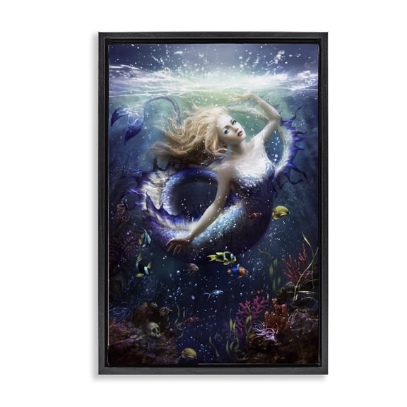 Stupell Industries Deep Sea Mermaid Black Framed Floater Canvas Wall Art, design by Melanie Delon