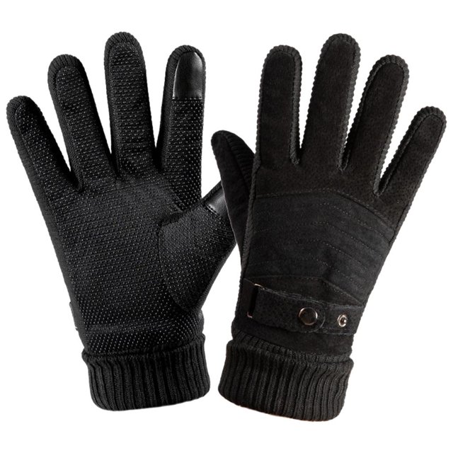 Guantes de invierno táctil Guantes térmicos de cuero Forros Puños elásticos de silicona antideslizante para Ciclismo Al aire libre Negro Soledad Guantes de ciclismo calientes