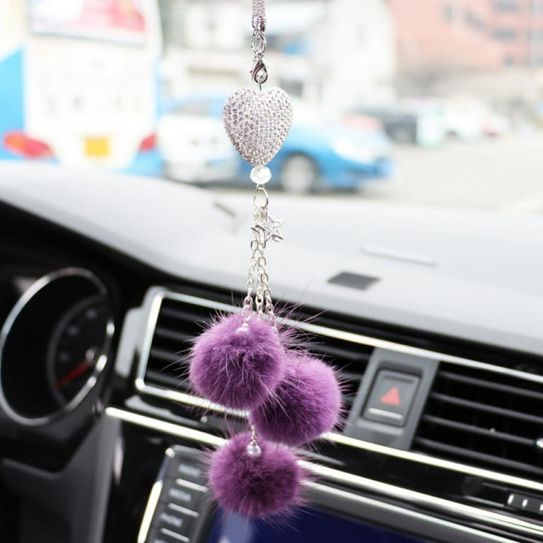 Heart Rear View Mirror Hanging, Bling Car Mirror Lucky Accessories for Women  Men, Love Heart and Crystal Ball Pendant for Car Rearview Mirror Decoration  