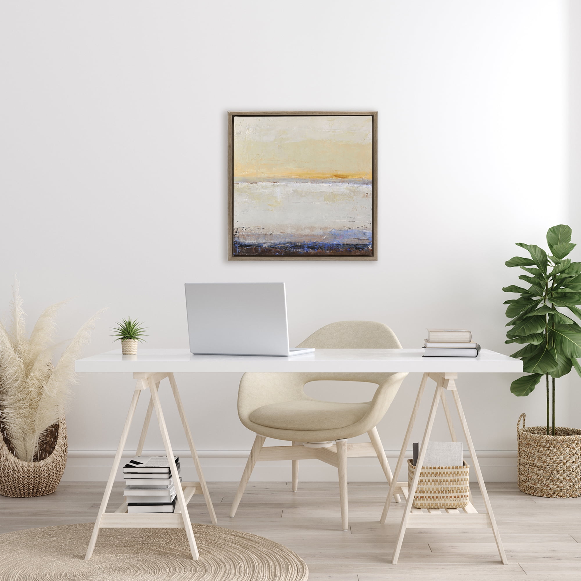 Sweeping Subtle Horizon Brown Framed Floater Canvas Wall Art, design by Design Fabrikken