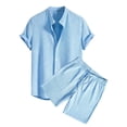 thumbnail image 2 of Men'S 2 Piece Outfit Casual Short Sleeve Button Down Shirt and Beach Shorts Set Summer Outfits Solid Light Blue XXXL, 2 of 3