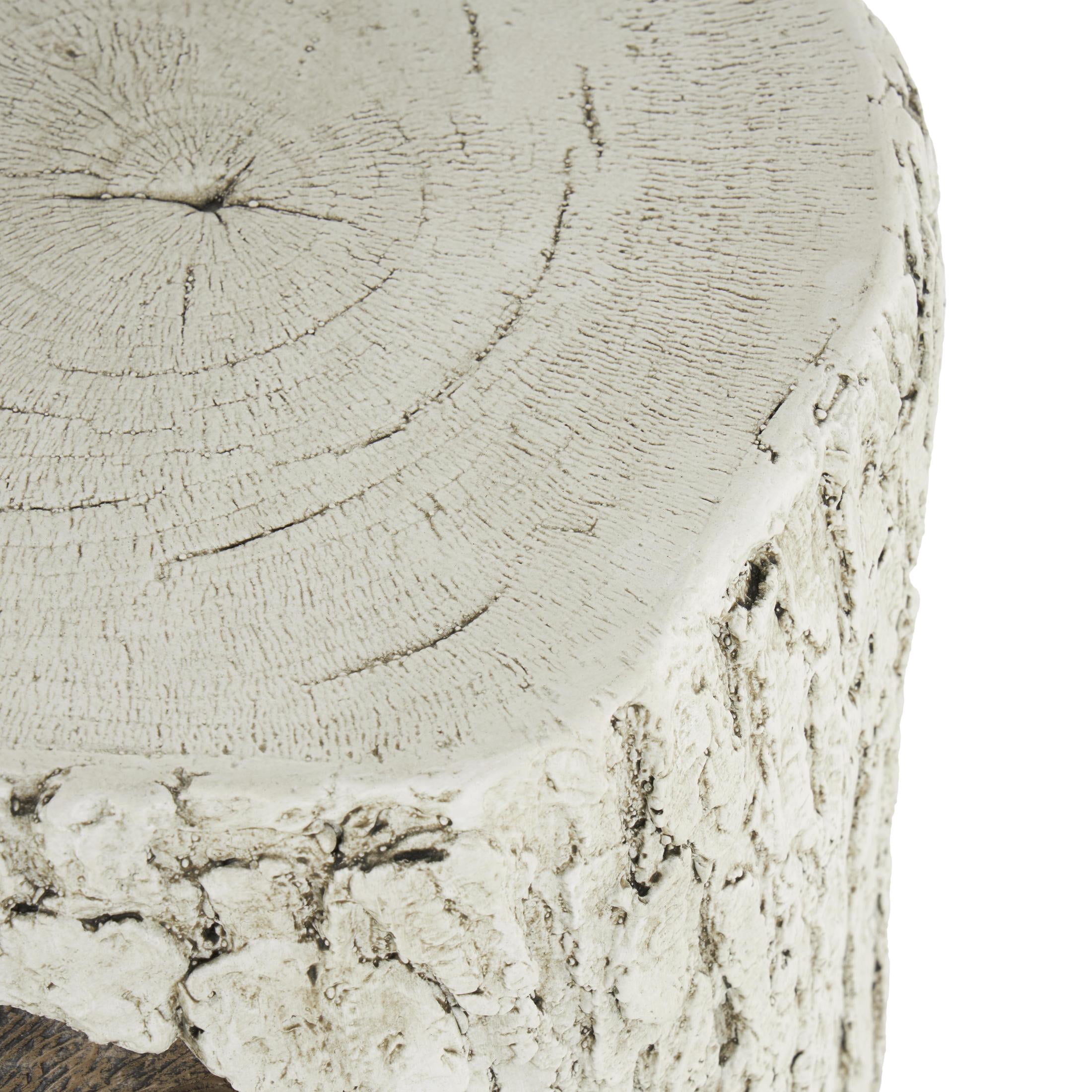 DecMode Magnesium Oxide Owl Tree Trunk Garden Stool with Brown Accents, White