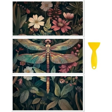 Rub on Transfer Decal Sticker for Furniture Craft Decor 6"x12" Vintage Dragonfly and Flowers 3Pcs Waterproof UV DTF Transfer for Drawer Dresser Glass Porcelain Wood Plastic Window