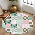 thumbnail image 2 of Round Rugs 6Ft, Spring Floral Checkered Round Area Rug Washable Indoor Throw Carpet, Turquoise Pink Buffalo Plaid Soft Non Slip Circle Rug for Office Cabinet Home Decor Aesthetic, 2 of 8