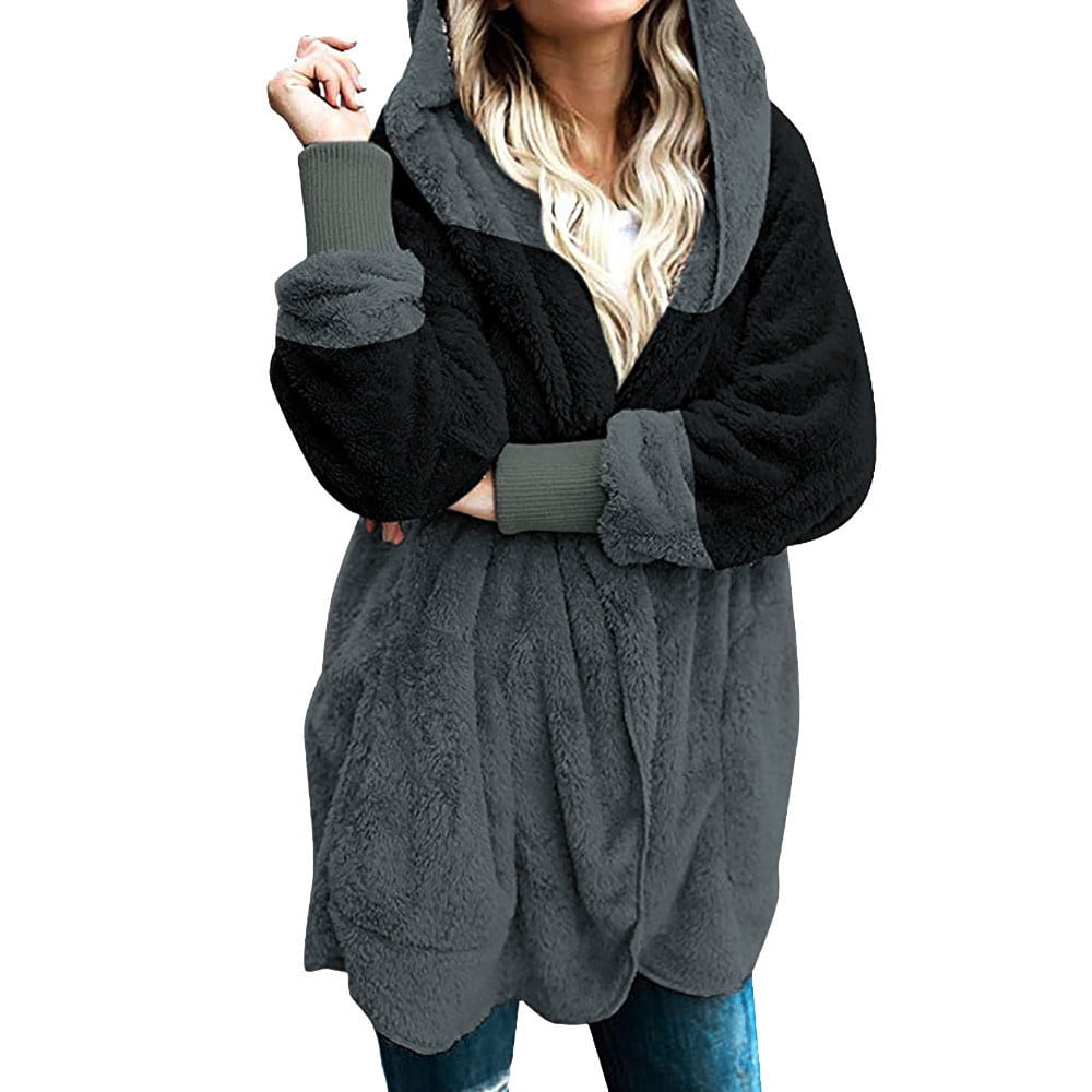women's oversized open front hooded draped pockets cardigan coat