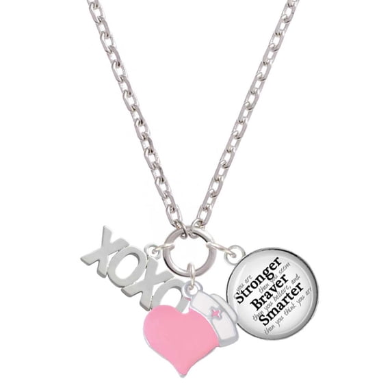 Delight Jewelry Silvertone XOXO - Light Pink Heart Nurse Strong Zoe Necklace