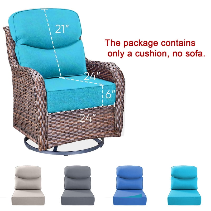 Outdoor Rattan Chair Cushions, Waterproof Patio Chair Replacement Cushions, 6in Thick Seat Back Cushion for Deck Yard and Poolside（Lake blue 2pc）