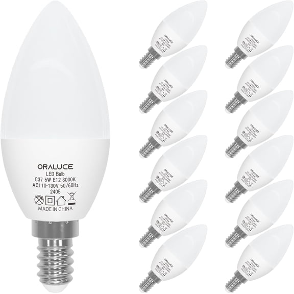 ORALUCE E12 Candelabra LED Bulb 3000K Warm White B11, 12 Pack