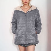 EGNMCR Womens Long Puffer Coat, Long Sleeve Padded Winter Down Coats, Hooded Parka Jacket Women's Plus Fleece Cotton Jacket Warm Lamb Fleece Top Coat Sweater Coat Women Coat