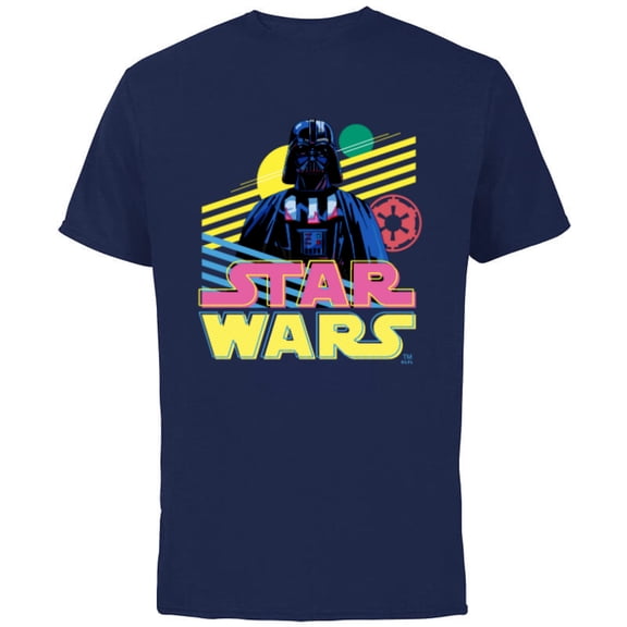 Star Wars Darth Vader Bold Graphic Retro Eighties ‘80s Vibe - Short Sleeve Cotton T-Shirt for Adults - Customized-Navy