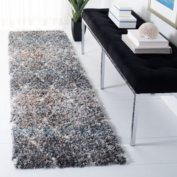 SAFAVIEH Canyon Lanford Diamond Shag Runner Rug, Gray/Ivory, 2'2" x 8'