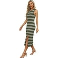thumbnail image 2 of Womens Bodycon Summer Casual Midi Sundress Sleeveless Cute Hollow Out Knit Side Slit Striped Long Tank Dress, 2 of 5