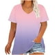 thumbnail image 1 of Camiseta de Base de Impresión de Manga Corta con Cuello en V para las Mujeres, Más Tamaño Estante de Imitación Casual Superior, 1 of 9