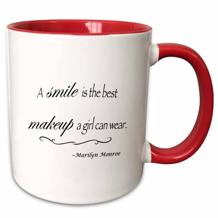 3dRose A smile is the best makeup a girl can wear, Marilyn Monroe quote - Two Tone Red Mug,