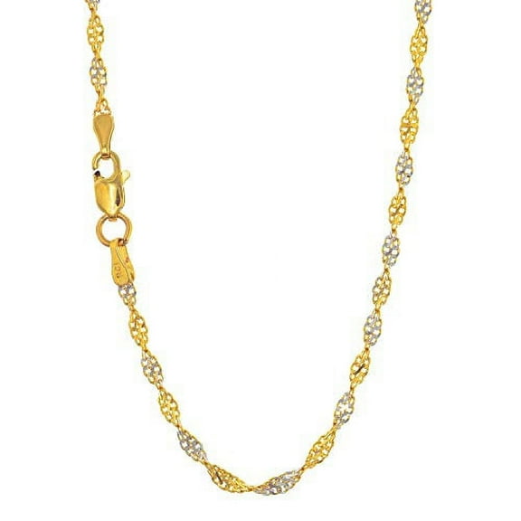 JewelStop 14k Solid 2 Tone Gold 2 mm Singapore Chain Necklace, Lobster Claw Clasp-20 Inches, 3.2gr.
