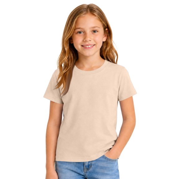 HAJWOH Girls Casual Short Sleeve T-Shirt Kids Toddler Solid Color Round Neck Tees Blouses Loose Fit Tops Undershirt