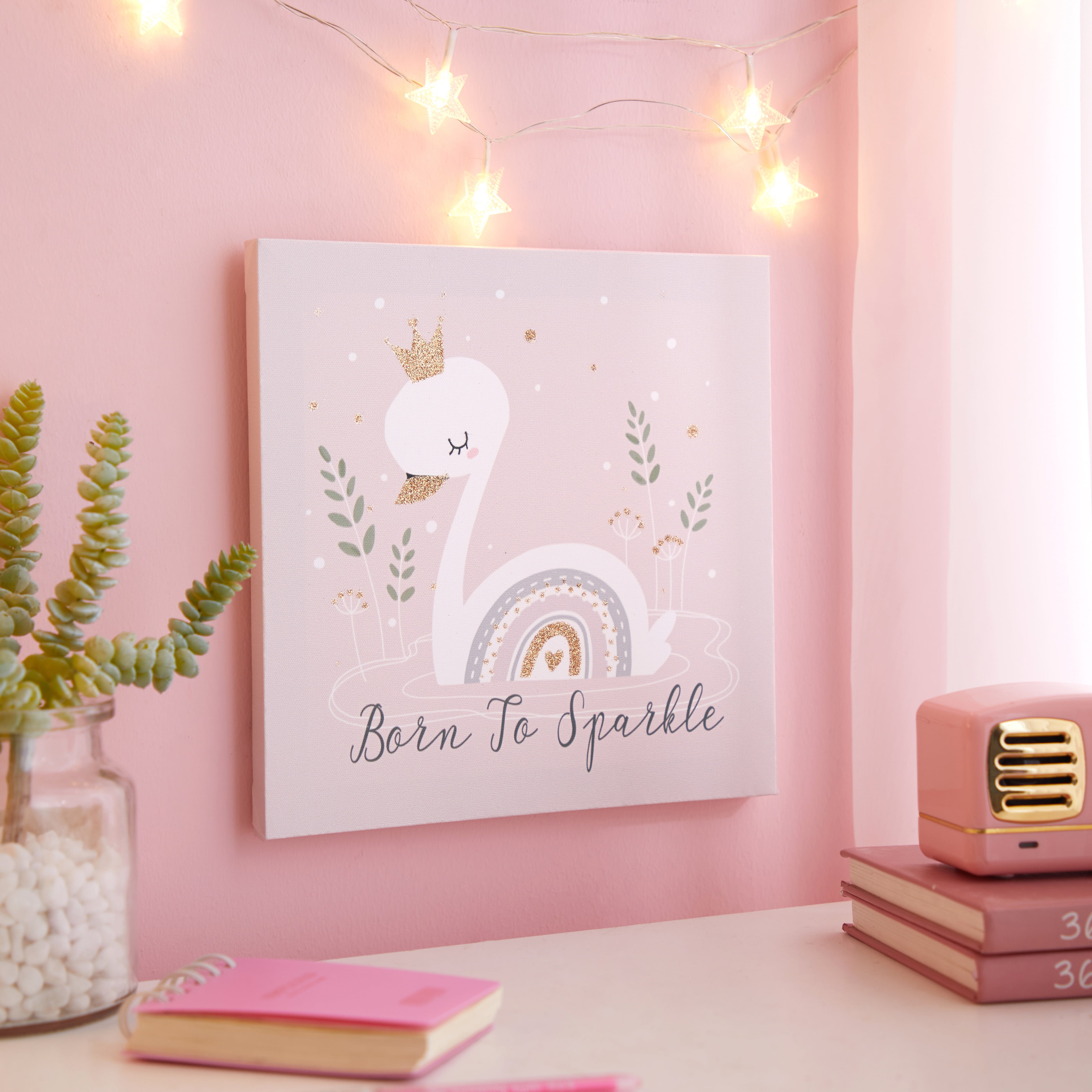 American Kids Born to Sparkle Pink Canvas Wall Art for Nursery Room Décor
