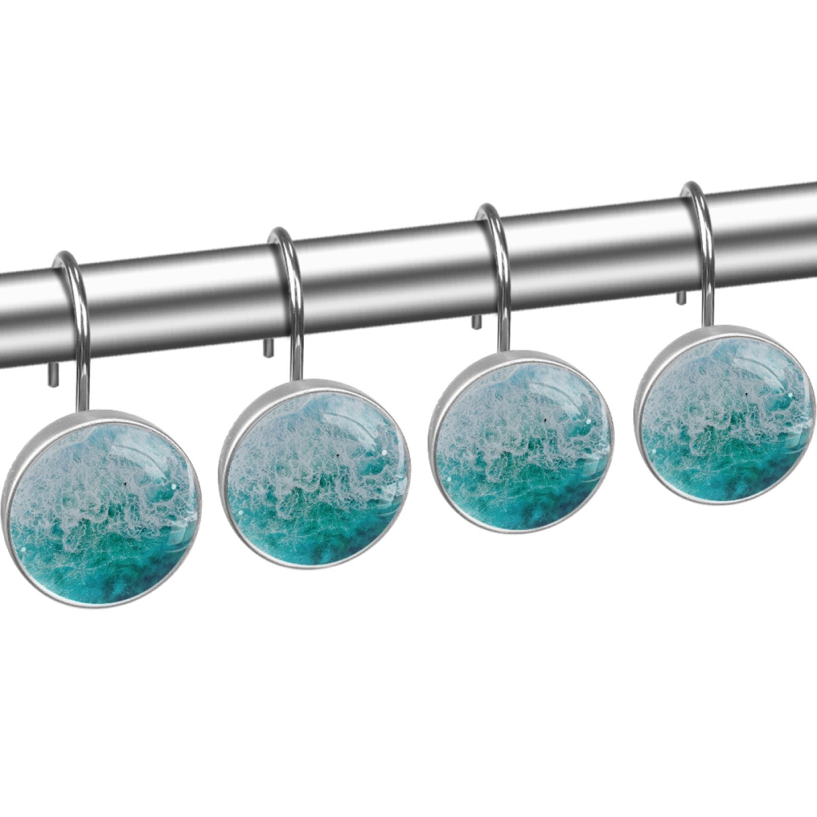 HemaKayy 12 Pcs Decorative Shower Curtain Hooks - Stainless Steel Rings for Bathroom Décor - Easy Glide & Secure Hold - Perfect Decoration for Bathroom Shower Rods - Sea Ocean Seaside