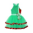 thumbnail image 3 of iEFiEL Kids Girls Christmas Elf Costume Shiny Sequins Ballet Tutus Halter Neck Dance Jumpsuit Skating Leotard Dress Green 12, 3 of 5