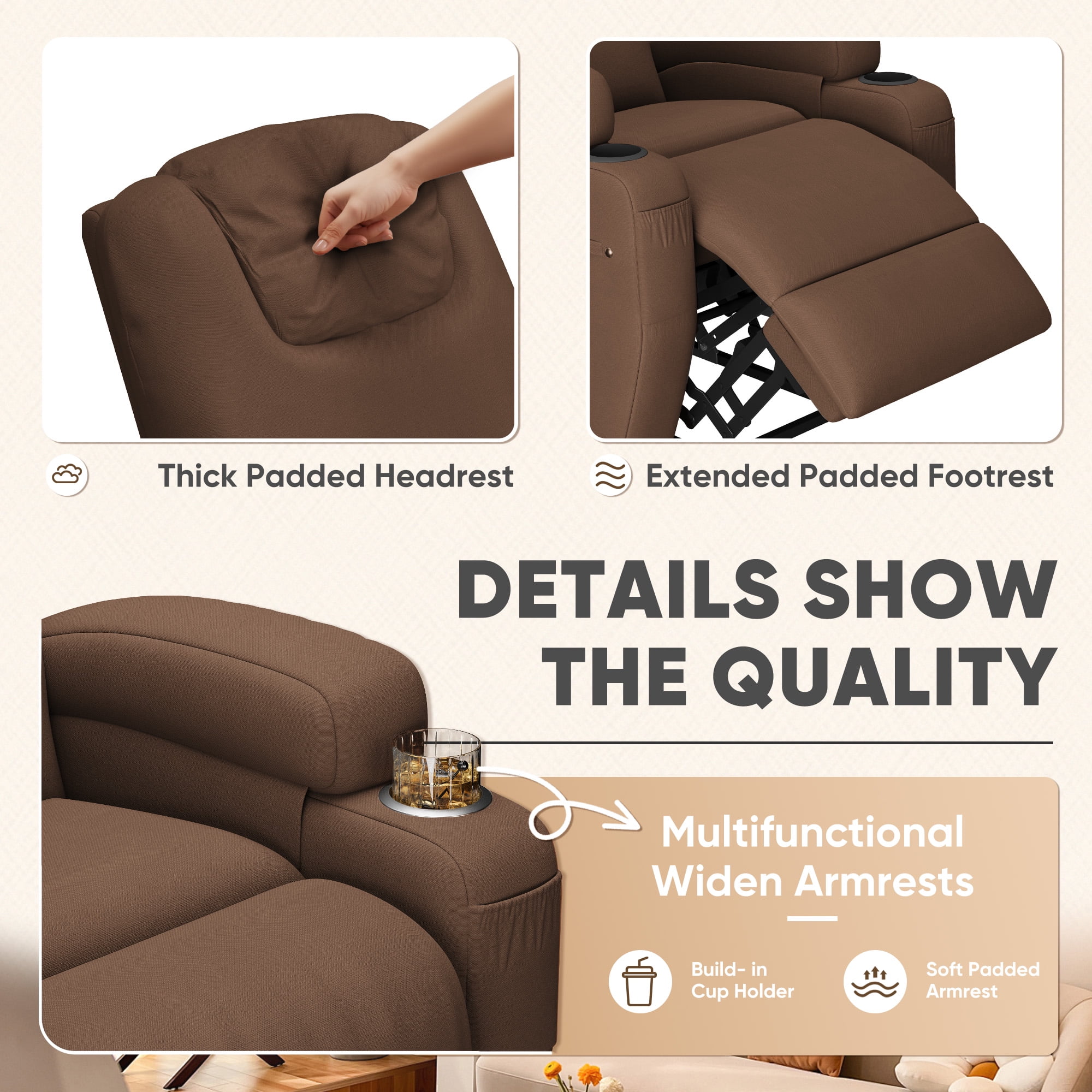 Homall Power Lift Recliner with Eight Vibrating Massages Ergonomic Single Sofa with Side Pocket for Elderly,Brown