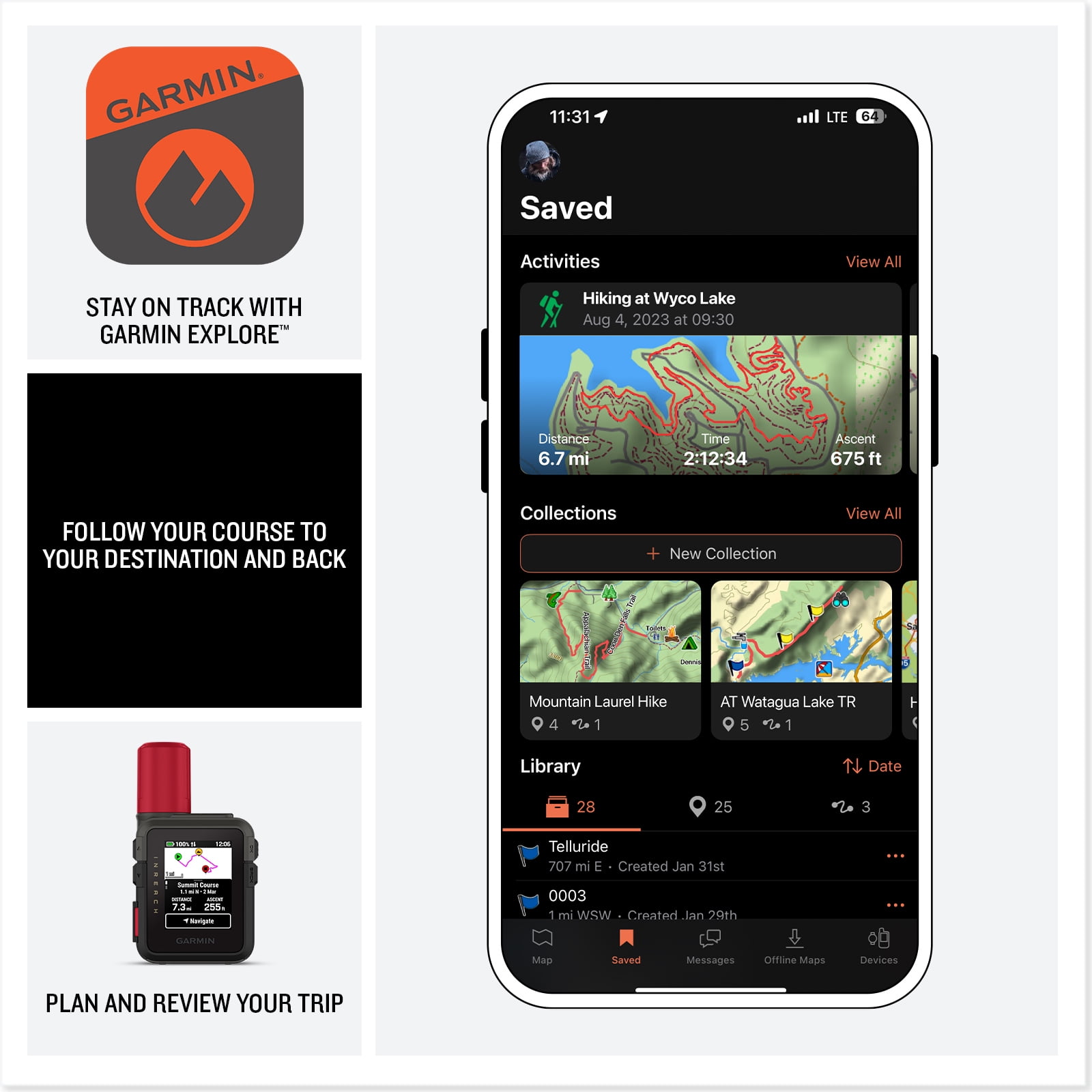 Garmin inReach Mini 3 Plus Compact Satellite Communicator with Voice Commands, Photo Messaging, Color Touchscreen, GPS Location Sharing and Interactive SOS Support 350 Hrs Battery Lift Bundle