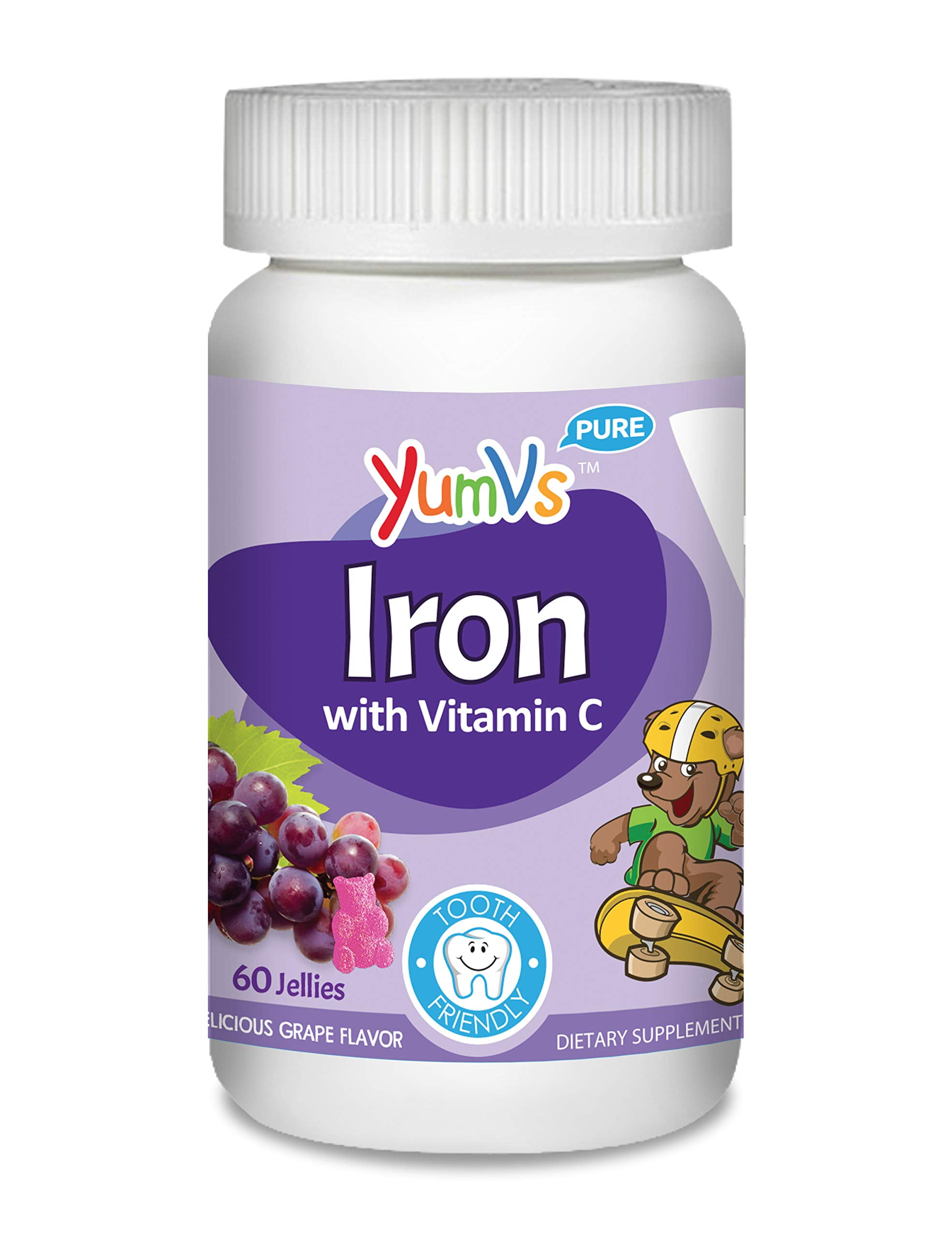 YumVs Iron Jellies/Gummy Bears for Kids w/Vitamin C, Grape Flavor