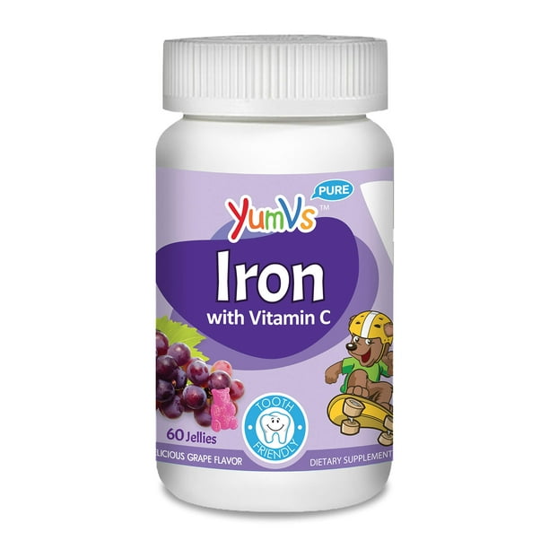YumVs Iron Jellies/Gummy Bears for Kids w/Vitamin C, Grape Flavor