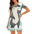 thumbnail image 1 of Sikiie Chemise de Nuit à Manches Courtes pour Femmes avec Imprimé Raton Laveur Mignon, Col Rond, Pyjama d'Été pour la Maison, 1 of 6