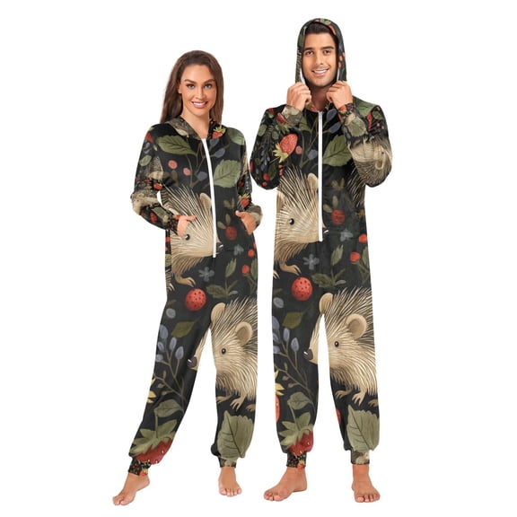 Hedgehogs and Strawberrys Adult Unisex Onesie Pajamas Slim Fit One Piece Suit Pjs Sleepwear Pajama Jumpsuit