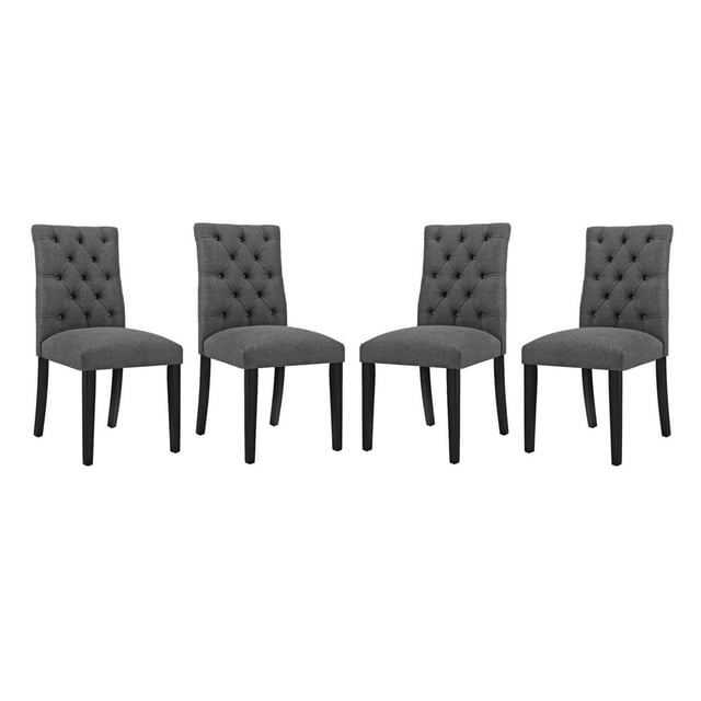 Modway Duchess 21.5" Fabric and Solid Rubberwood Dining Chair Set of 4, Gray