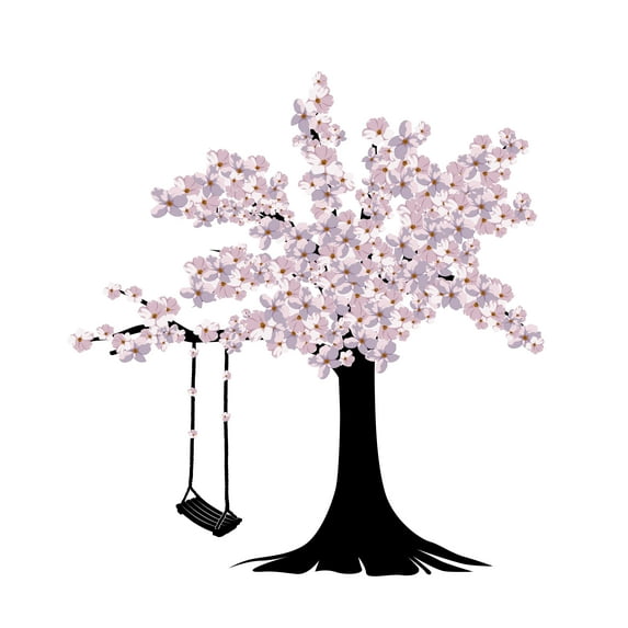 Beautiful Cherry Blossom Tree with Swing Wall Sticker – Vinyl Decal Applied to Any Smooth Surface – Bedroom, Nursery, or Living Room -Removable Stylish Mural Unique Design -Size 18" x 20".