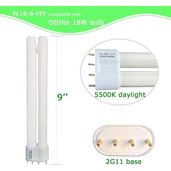YJYASX-PL-L18Watt Fluorescent Bulb 2G11 Base,Compatible Ottlite 18W Replacement Lamp,5500K Daylight, 4 Pin, 8.9'' Overall Length