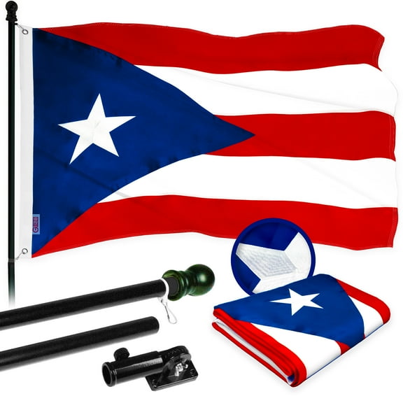 G128 - 6 Feet Tangle Free Spinning Flagpole (Black) Puerto Rico Flag Brass Grommets Embroidered 3x5 ft (Flag Included) Aluminum Flag Pole