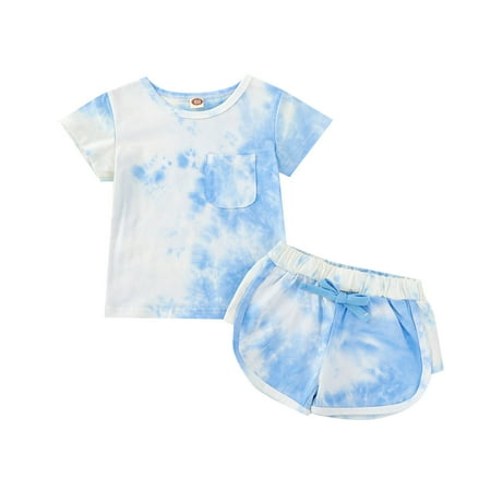 

Fesfesfes Toddler Kids Baby Boys Girls Summer Tie-dye Short-sleeved Shorts Clothes Set