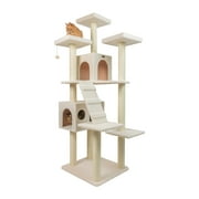 Armarkat 77-in Real Wood Cat Tree & Condo Scratching Post Tower, White